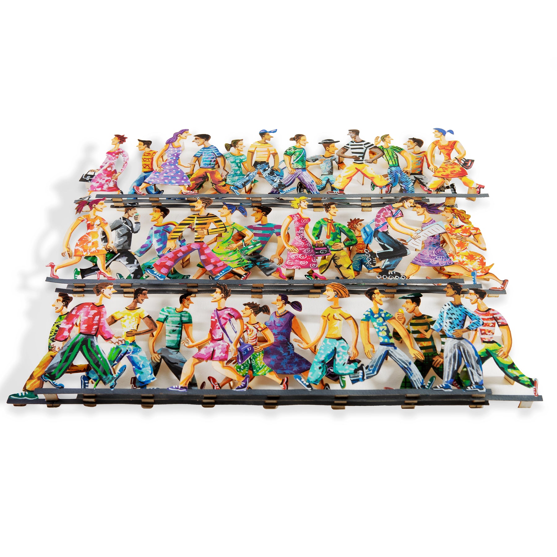 A three-layered paper cut sculpture of 5th Avenue, displayed from an angle to highlight its depth and intricate layers.