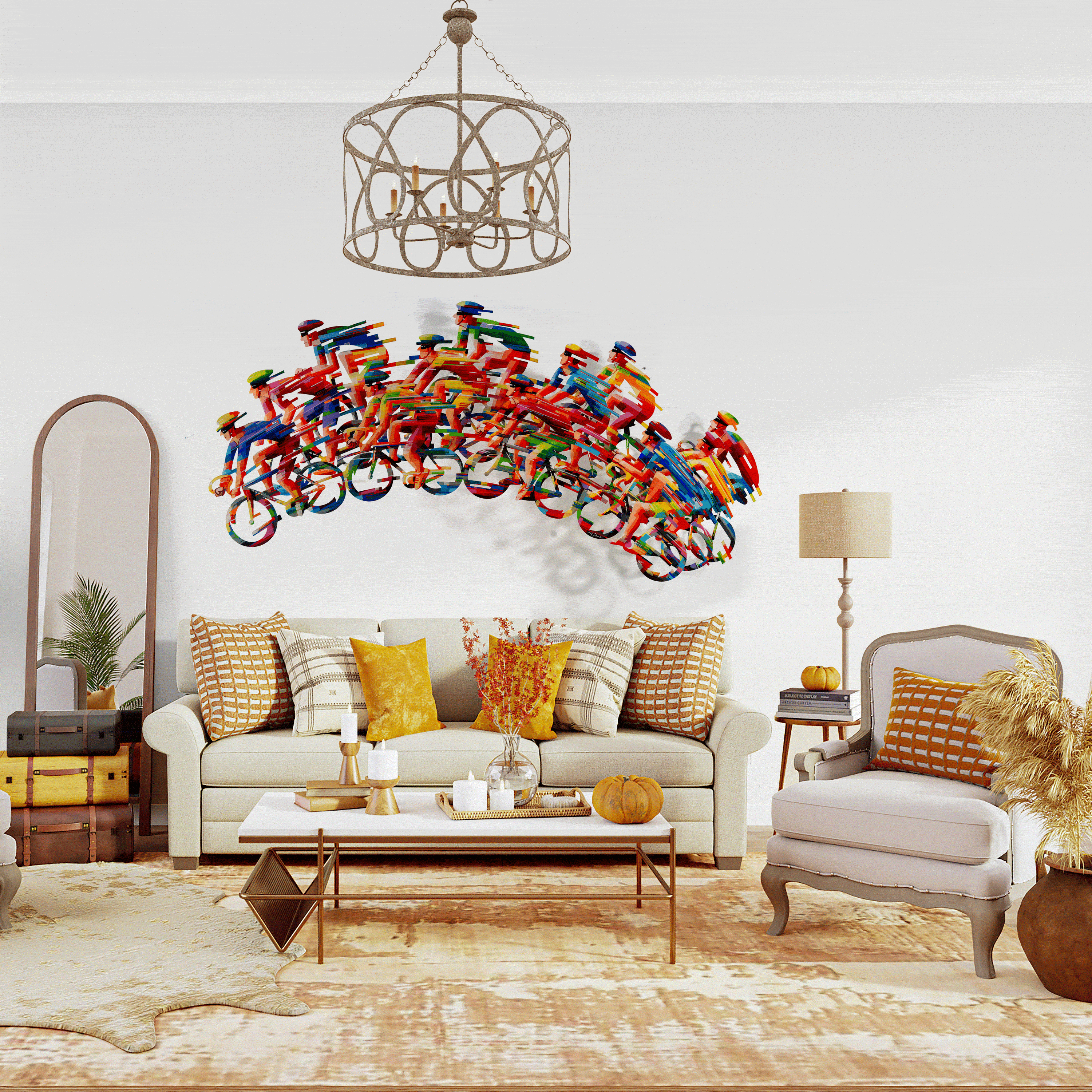 Peloton Wave Big B - 3D Metal Wall Sculpture by David Gerstein (Room Setting)